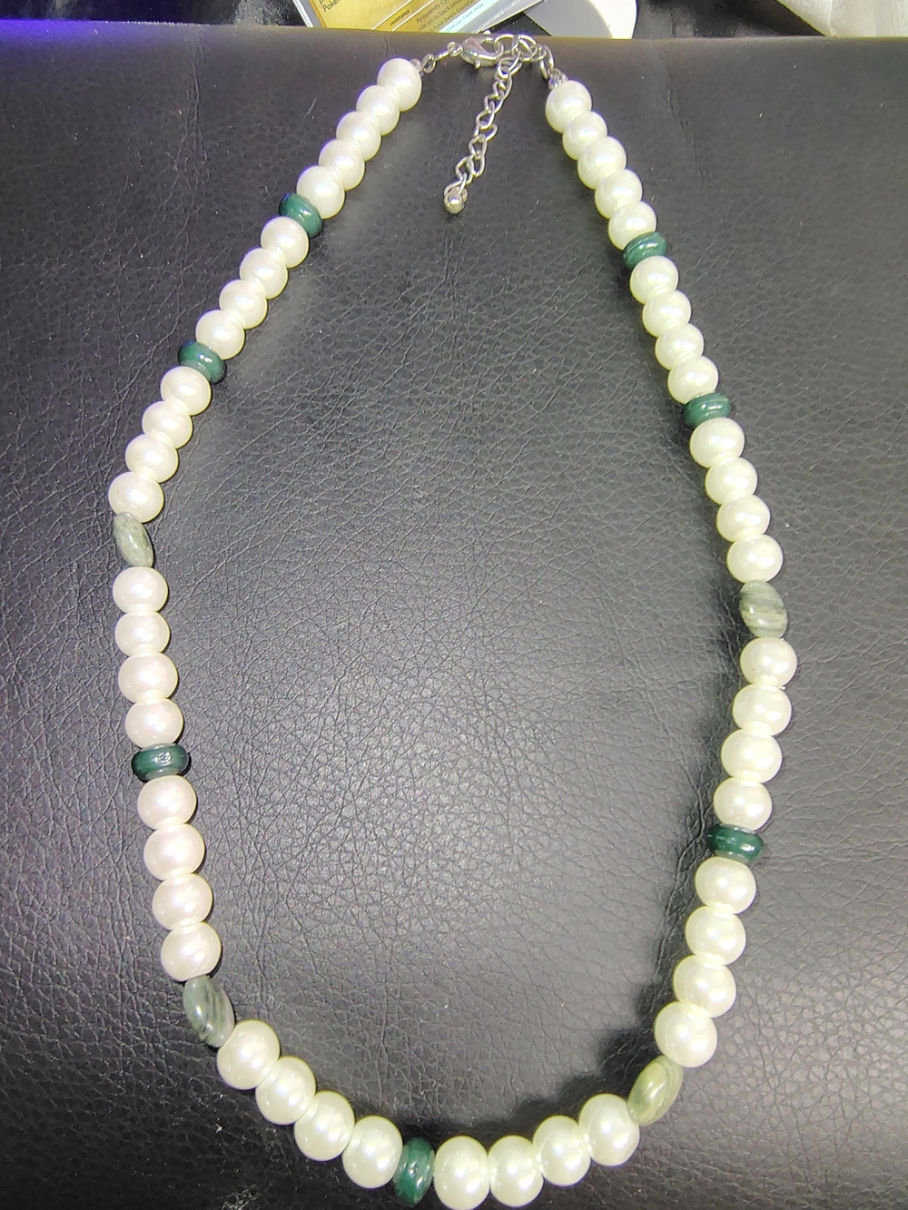 Pearl and Green Bead Women’s Necklace - Elegant Accent
